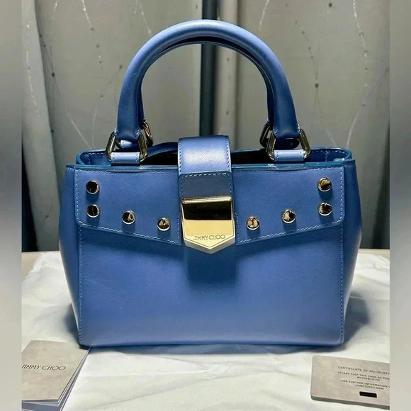 Jimmy Choo Lockett Leather Studded Tote Bag With Crossbody Strap Denim VGC - Picture 1 of 10